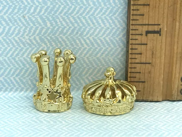 Tiny Golden Metal CROWNS crown Royalty 2 pcs - French Feve Feves Figurine