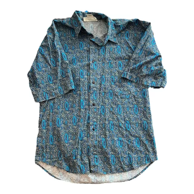 Vintage 80s  Blue Geometric New Wave 100% Cotton Shirt XL