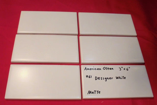 6 pieces: #61 Designer White: Matte Ceramic Subway Tiles by American Olean, NEW