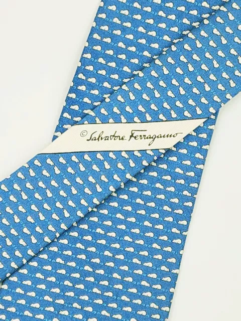 Salvatore Ferragamo Tie Mouse Print Silk Blue Necktie Width 3 3/8"
