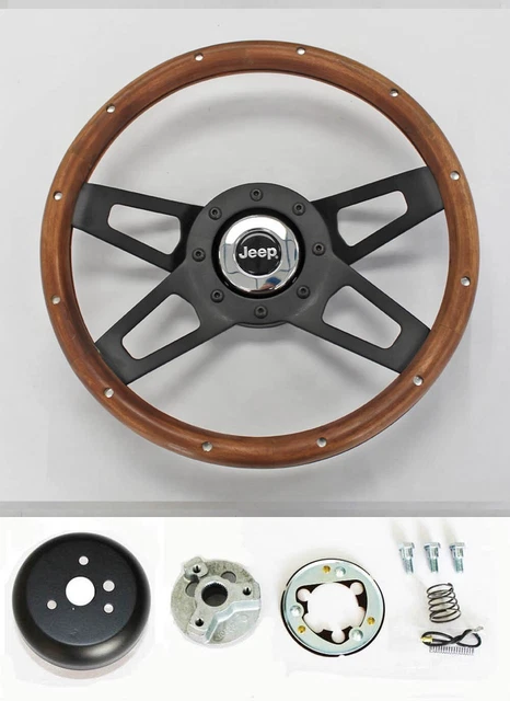 thumbnail image 2 of Grant 13.5" 4-Spoke Walnut Wood Steering Wheel For 1976-1995 Jeep – Chrome/Metal, Finger Grips, Hub & Hardware Included SP404A 2 of 3