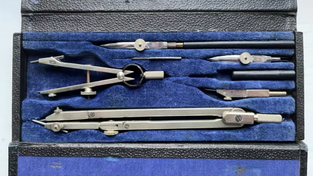 Vintage Draughtsman Technical Drawing Compass Set In Case Architect/Engineer