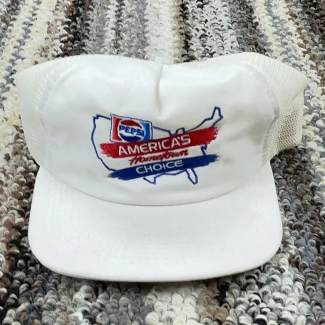 Vintage Pepsi Hat Cap Snapback White Trucker Cola USA America 80s 90s Embroider