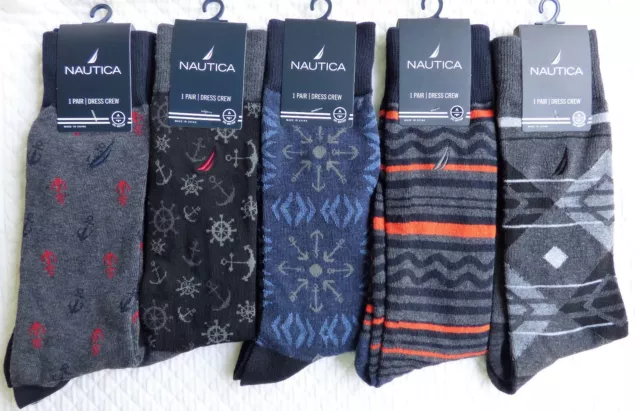 NAUTICA Dress Crew Socks Fits Men's Shoe Size 6-12 You Pick Anchor Sails & more