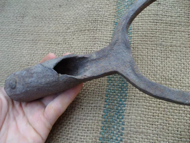 Antique Big Fork Pitchfork Hand Forged Iron Gardening Tool Vintage 19C 2