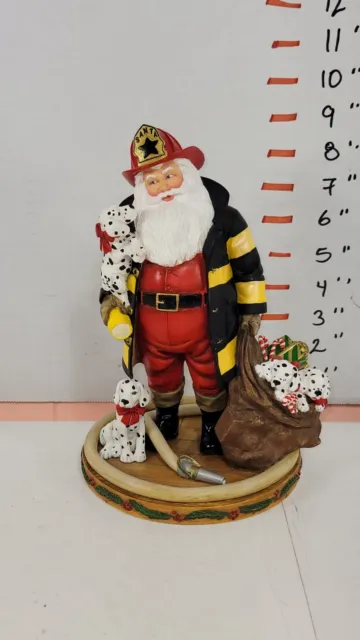 Danbury Mint Fireman Santa Figurine & Puppies Crafted 9" Tall