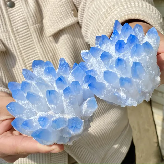 1.9LB  New sky blue Phantom Quartz Crystal Cluster Mineral Specimen Healing