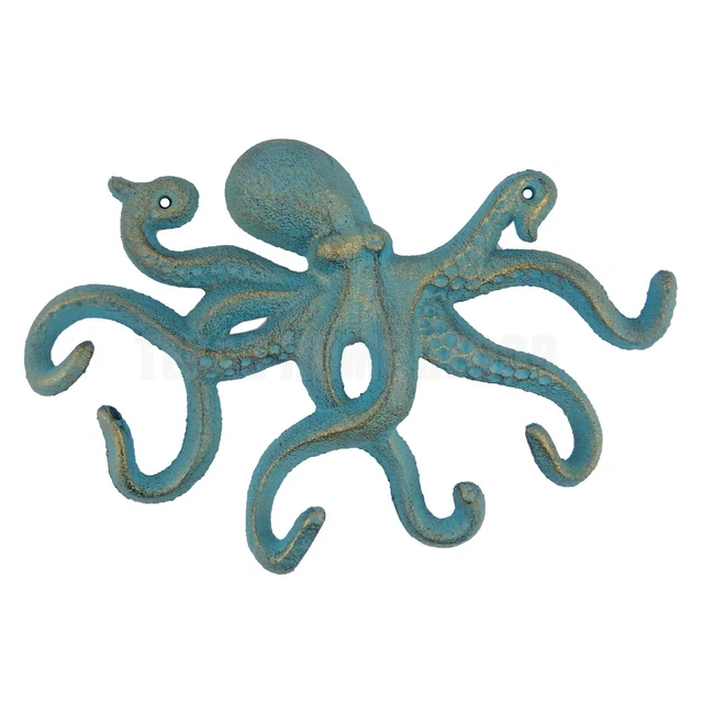 Octopus Wall Hooks Cast Iron Towel Hook Coat Rack Antique Style Green Verdigris