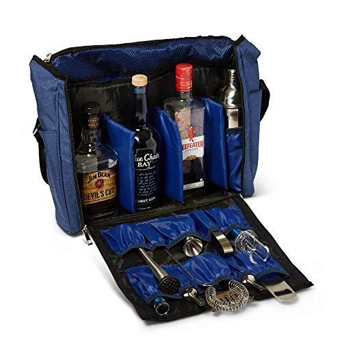 VADCAD Travel Bar Bag Navy Blue & Black, Water Resistant, Bartending Supplies,
