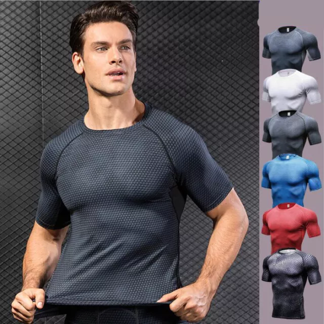 Mens Gym Fitness Compression Base layer Slim Tight Running Cool Dry Shirts Tops