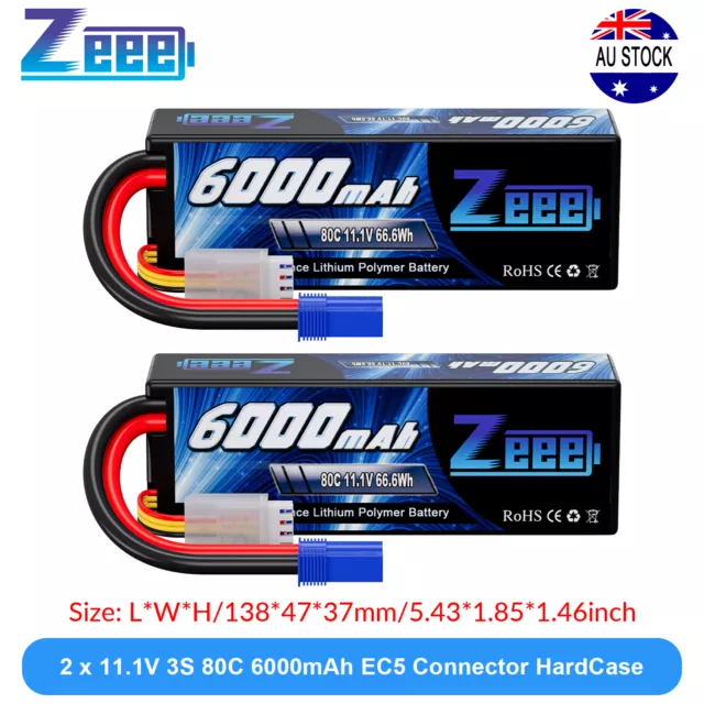 2xZeee 3S LiPo Battery 6000mAh 11.1V 80C EC5 Hardcase for RC Car Truck Heli Boat