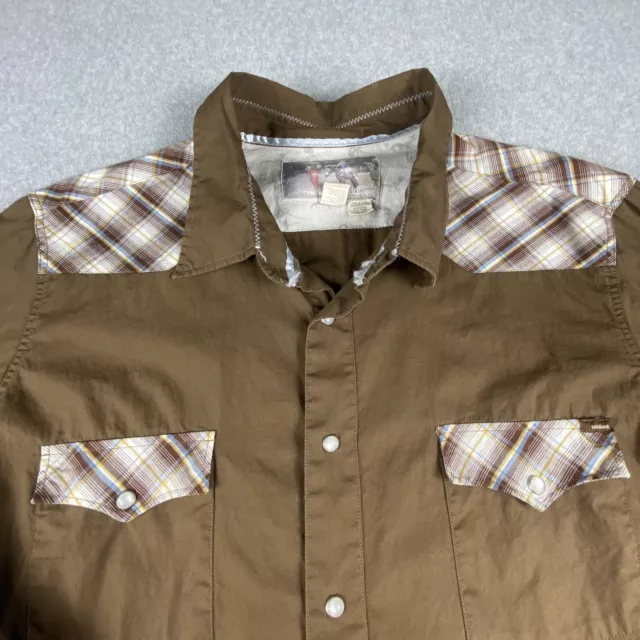 Toddland Shirt Mens XL Brown Plaid Pockets Cuffs Shoulders Pearl Snap Western 3