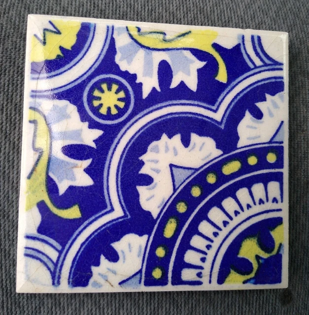 Ideal Standard Ceramic Glazed Tile Hand Painted Made in Mexico 4”x4” Lot Of 1