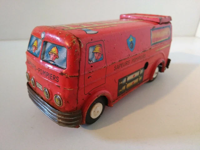 Ancien vintage jeux, jouet en tôle Joustra camion de pompier collection