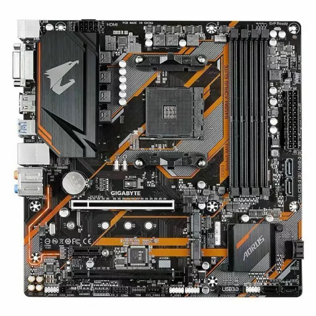 Gigabyte B450M AORUS ELITE Motherboard AMD B450 Socket AM4 4×DDR4 M-ATX M.2 DVI