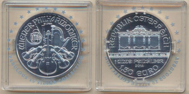 Austria: 2014 Philharmonic 1.50 Euro Silver 1oz F15 series, with CoA