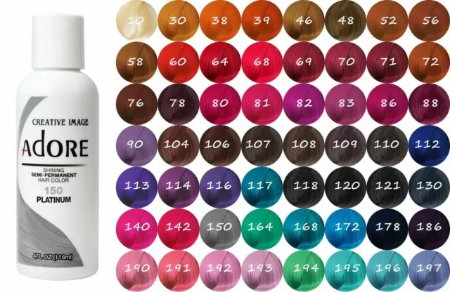 ADORE COLOR SEMI PERMANENT HAIR DYE 118ml - All Colours !! Free UK Postage !!