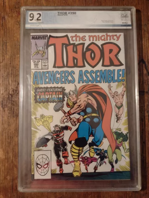 The Mighty Thor #390 PGX 9.2  Captain America  lifts Mjolnir