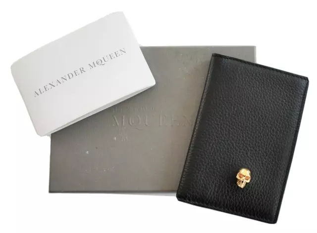 🆕️ Auth ALEXANDER McQUEEN SKULL Grained Leather CREDIT CARD Holder Wallet