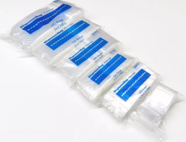 600 Bags 2mil Small Sizes Assortment Clear Reloc Zippit Assorted 6 Sizes 100@