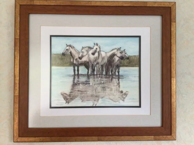 Horses Of The Camargue Original Framed Painting By Margaret Riordan