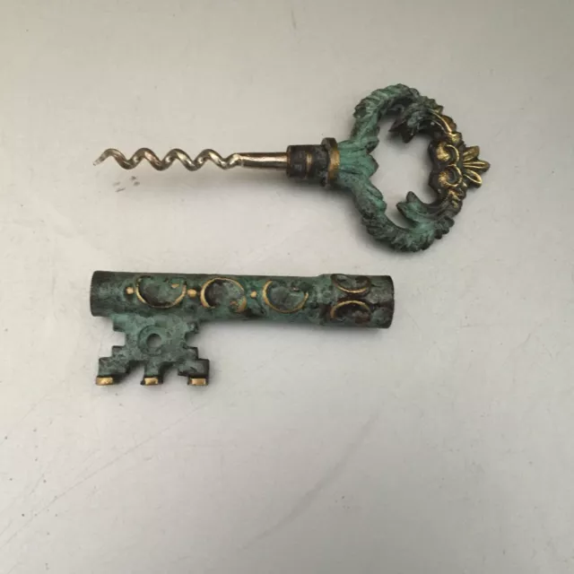 German Rare Vintage Brass Key Corkscrew  , Bottle Opener 2