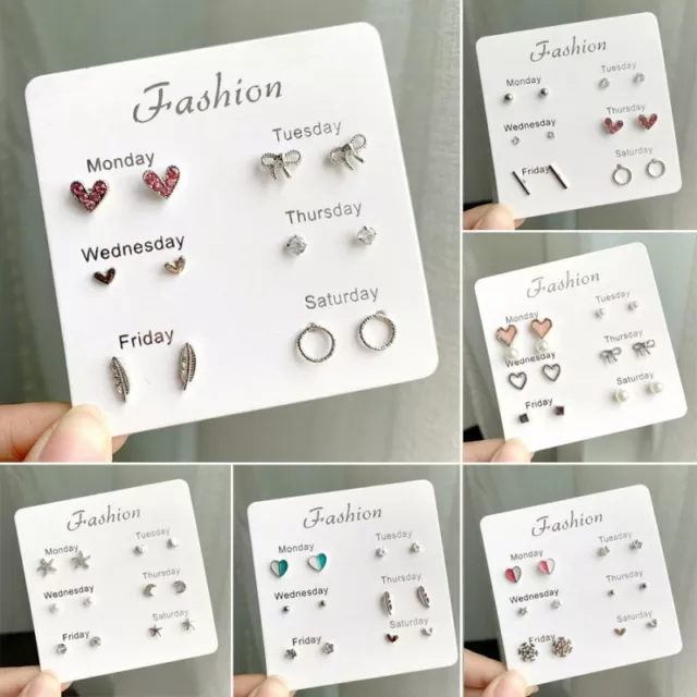 12Pairs Fashion Zircon Pearl Earrings Sets Women Girls Punk Ear Stud Jewellery 3