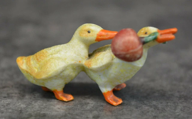 Rare Ancien Biscuit Miniature  De Vitrine - 2 Canards