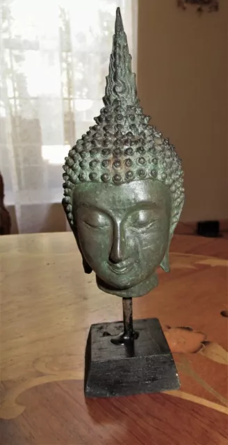 Antique 19th Century Sukhothai Mounted Bronze Buddha Head