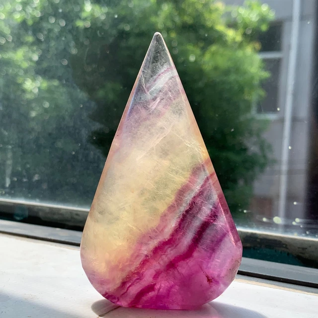 149G Natural Rainbow Fluorite Obelisk Quartz Crystal Wand Tower Point Healing