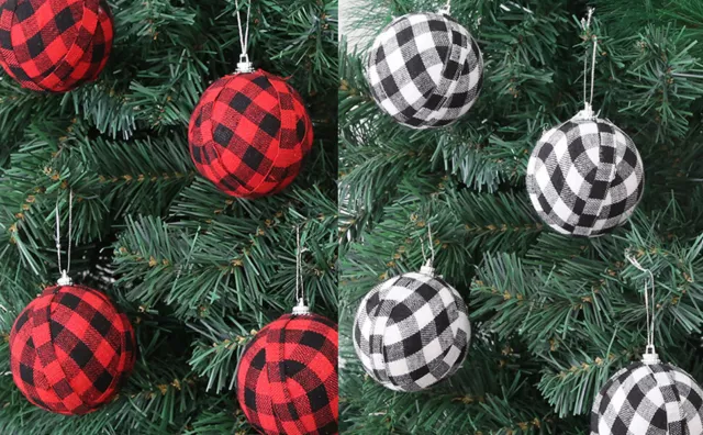 24pcs Christmas Ball Buffalo Plaid Fabric Xmas Tree Balls 70mm Hanging Decor 3