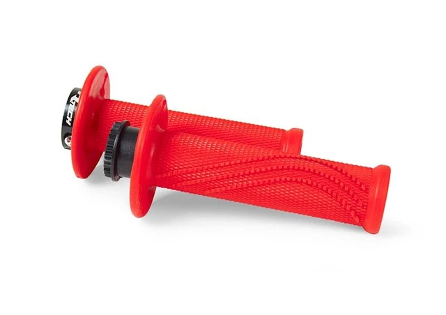 Maniglie Moto Lock-On Rosso Neon Racetech R20 + 8 Adattatori Gas Rotabile