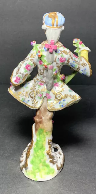 RARE Antique MEISSEN DRESDEN Porcelain Man Dancer w/ FLORAL GARLAND FIGURINE 2