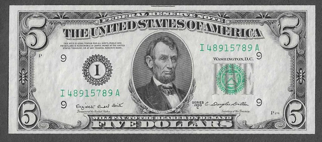 FR 1964-I UNC Minneapolis $5 Series of 1950C Green Seal Federal Reserve Note