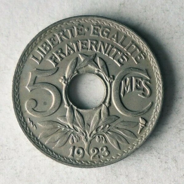1923 FRANCE 5 CENTIMES - High Quality Coin - FREE SHIP - Bin #408