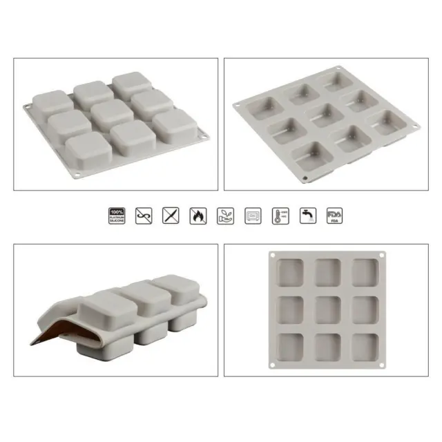 9 Grid DIY Silicone Soap Mold Handmade Candle Soap E8N5 Maki Q5K4 Moulds L2J4
