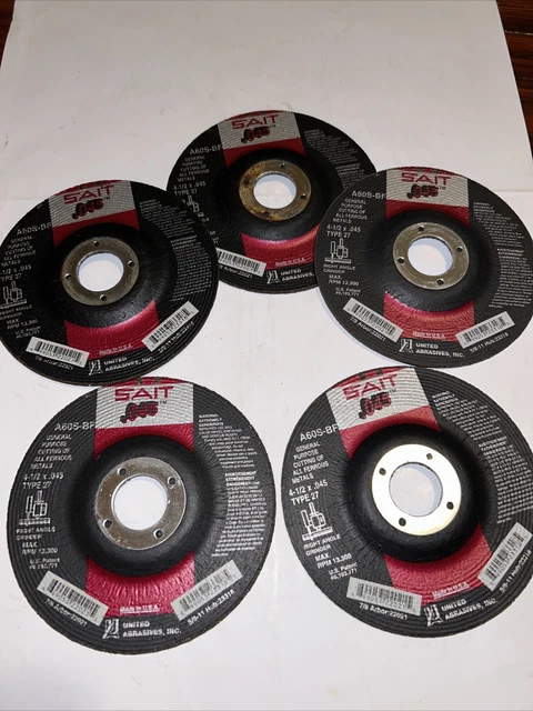 Sait 4-1/2" x .045" x 7/8" Type 27 A60S Metal Cut-Off Wheels, 22021  Lot of 5