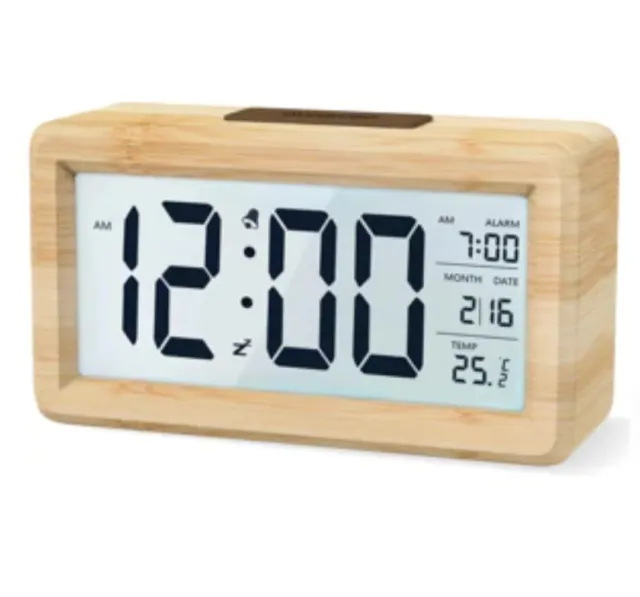 Digital Alarm Clock Battery Operate LCD with Snooze Function Bedside Temperature