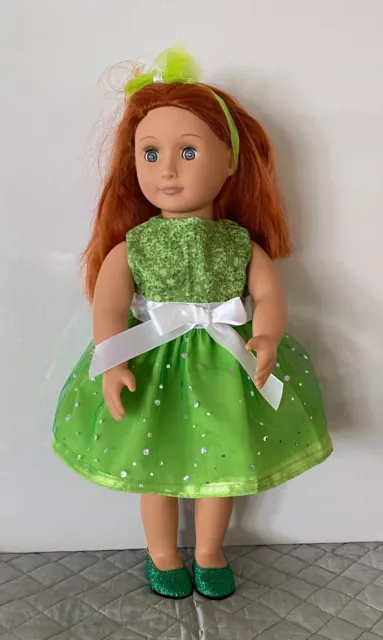 18" OUR GENERATION~AMERICAN GIRL Dolls Clothes ❇ GREEN  TULLE  ❇ WHITE BOW