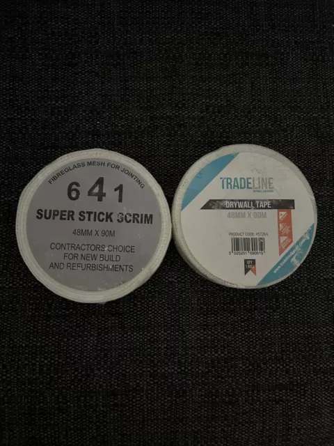 2x Scrim Tape 90 Mtr Plasterboard Mesh Joint Fibre Glass Self Adhesive 48mm