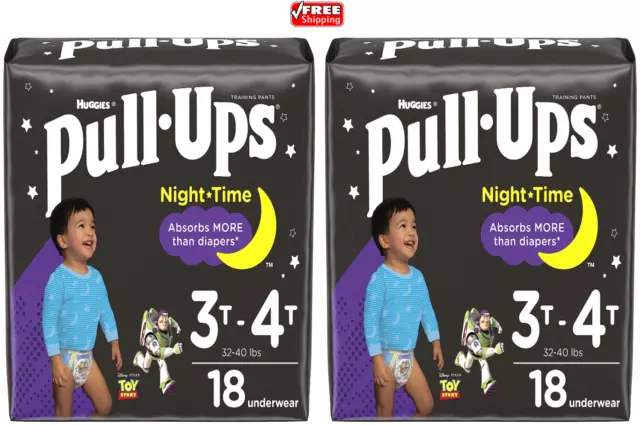HUGGIES PULL UPS Night Time Training Pants 3T-4T, 32-40 Lbs 18 Ct -Lot of  2=36Ct $35.95 - PicClick