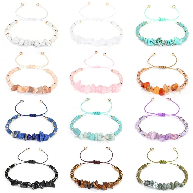 4PCS Women Adjustable Crystal Bracelets Polished Irregular Stone Bangle Jewelry