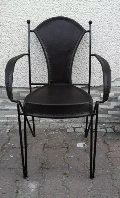 Stuhl Armlehnstuhl Einzelstuhl Eisengestell Leder bespannt vintage 70er jahre