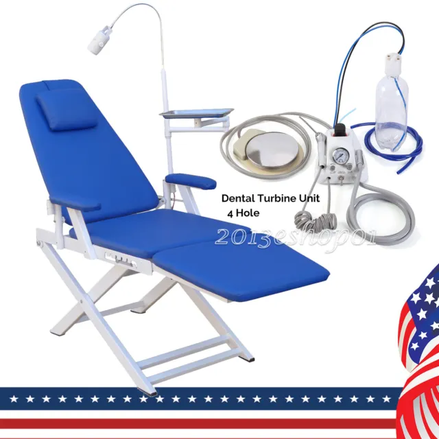 Dental Lab Portable Folding Chair LED Light/ Air Turbine Unit 4Hole 3Way Syringe