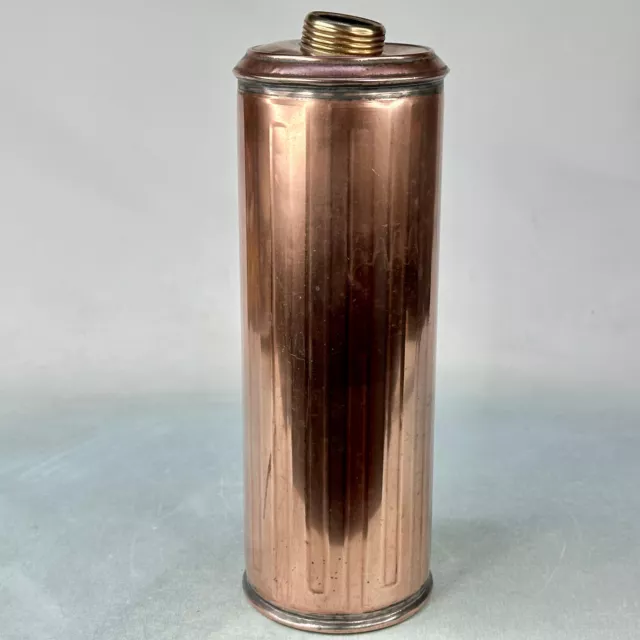 Vintage French Ridged Copper Bed Warmer, Metal Hot Water Bottle Stamped Calor