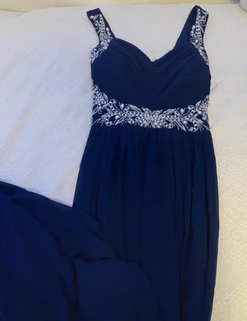 Select dark blue floor length long prom dress sequin size 6