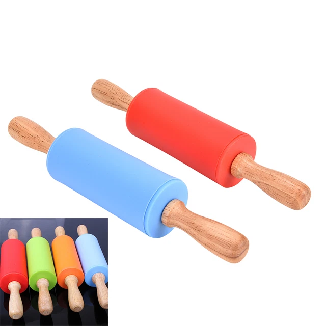 1X Alfiler de silicona antiadherente mango de madera para niños Rodillo de masa Cocina ToNHUK