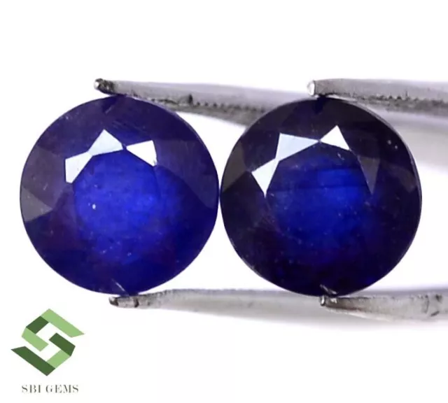 7 mm Natural Blue Sapphire Round Cut Pair 4.33 CTS Calibrated Loose Gemstones GF