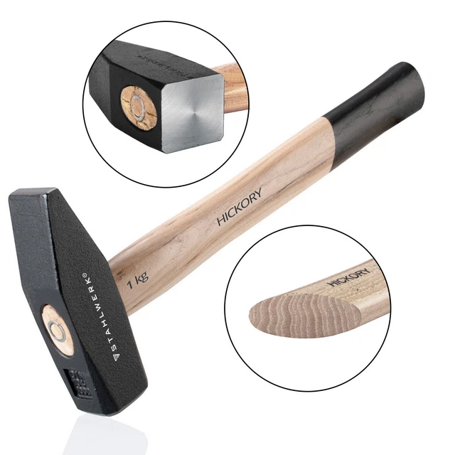 Marteau de serrurier 1000g tête en acier robuste, manche en bois de hickory