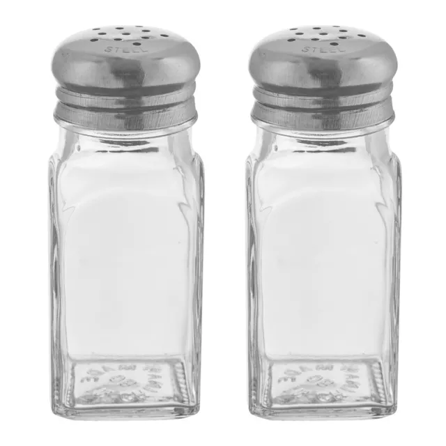 (Set of 2) Glass Salt and Pepper Shakers with Mushroom Tops, 2 oz. Square Body